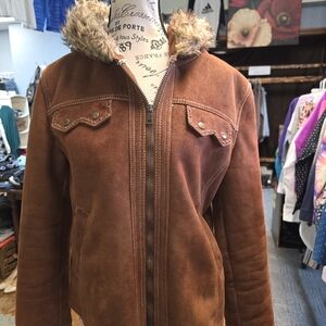 Vintage Giacca Brown Faux Fur Trim Coat